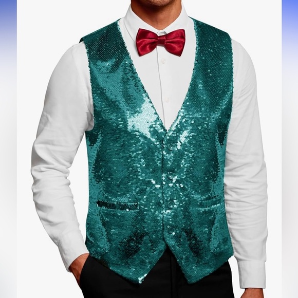 NWT COOFANDY Men's Sequins Vest Slim Fit Vest  size M dark green - Picture 1 of 7